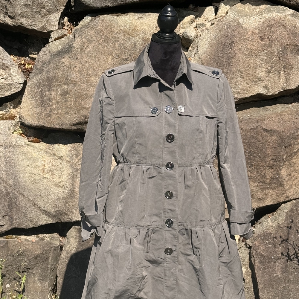 Grey Burberry women’s jacket tiered trench coat